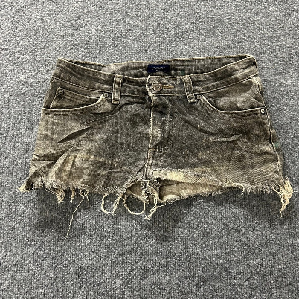 Something Shorts Womens Size 28 Black Distressed Raw Hem Low Rise Denim Micro